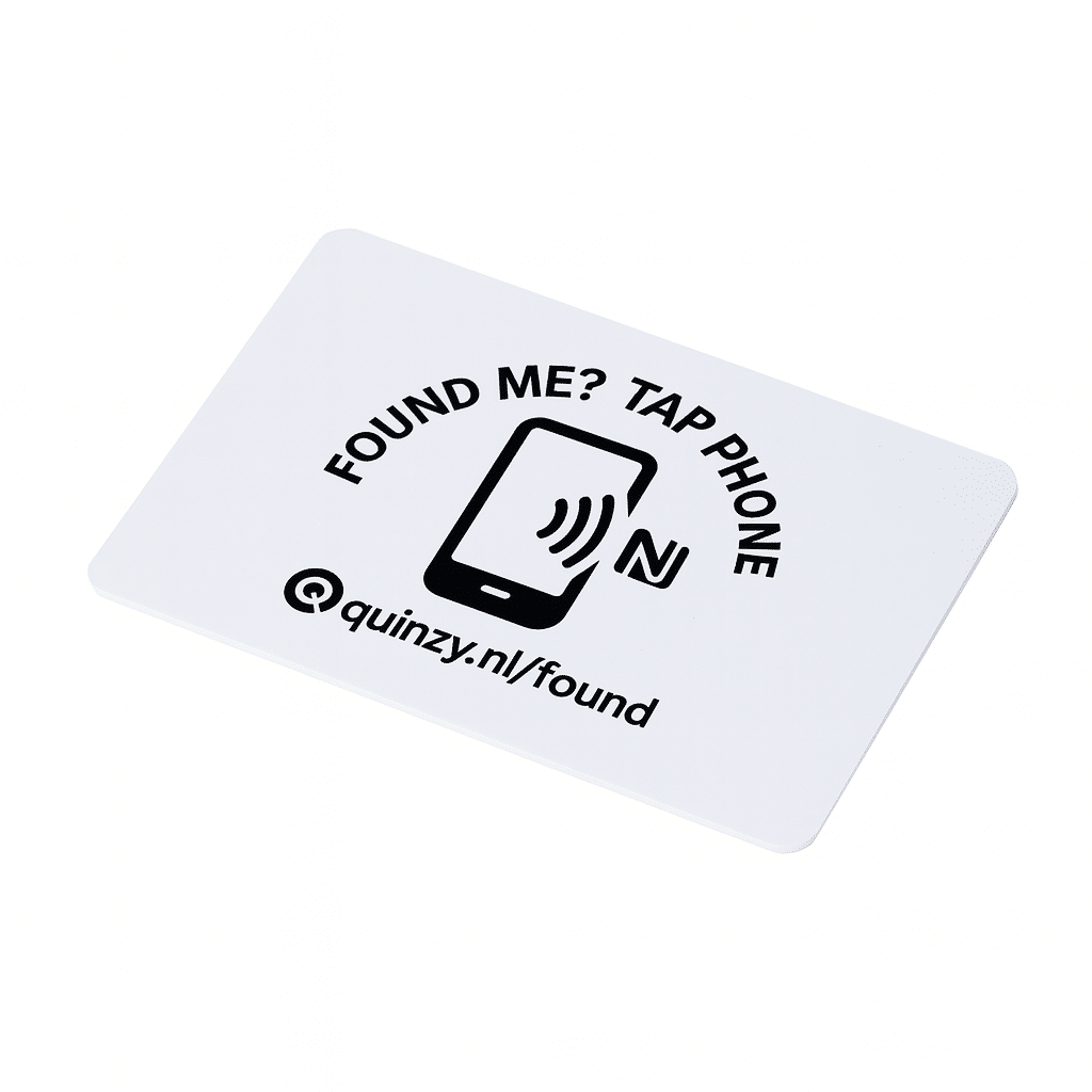 Found Me NFC kaart in creditcardformaat met opdruk ‘Found me ? Tap Phone’
