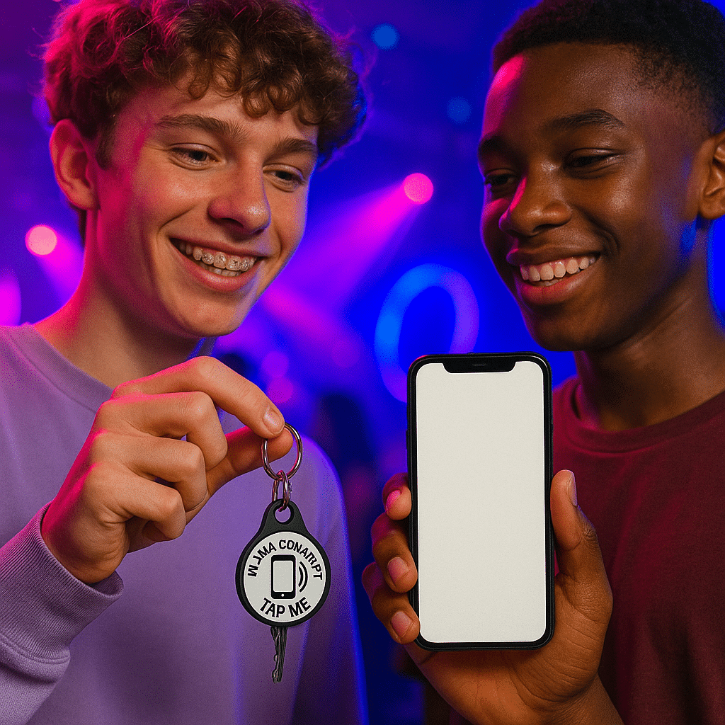 Digitale NFC Visitekaart – NTAG215 | Sleutelhanger Zwart | 32mm - Afbeelding 4